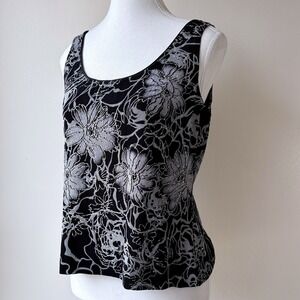 Alex Evenings Floral Tank LP Black Silver Formal Party Classic Resort